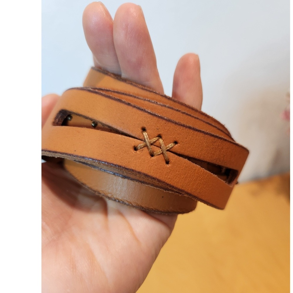 rare Lucky Brand Brown Leather Belt M Boho Cut Out Brass‎ Buckle Style western
